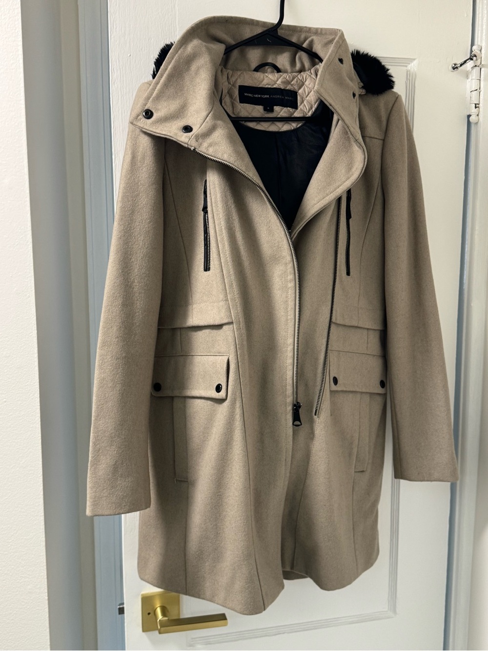 Marc New York women’s Hooded Wool-Blend Coat in Beige